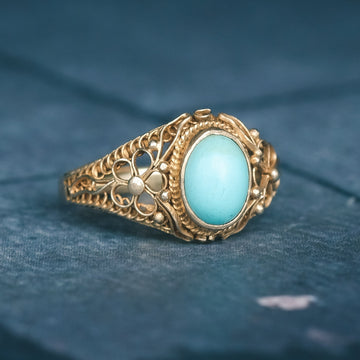 Chinese Turquoise Filigree Ring - Lost Owl Jewelry