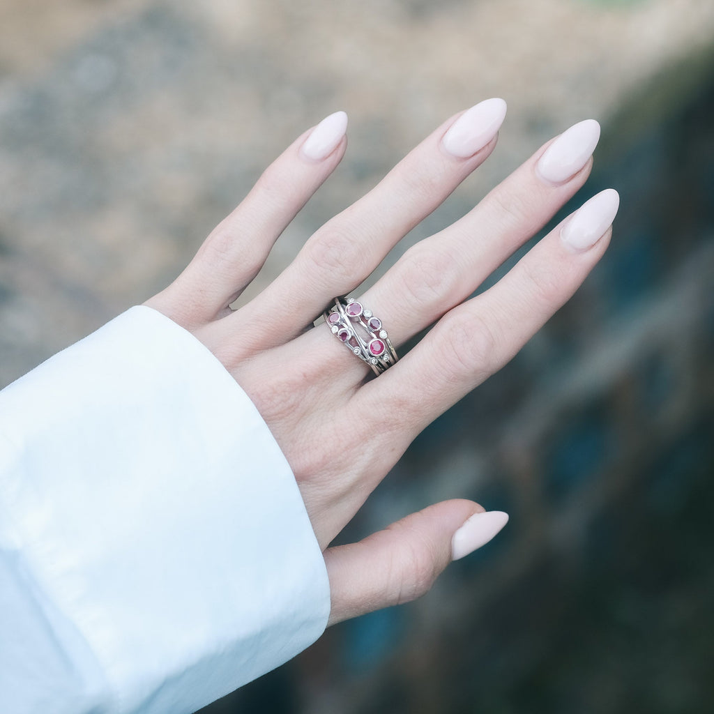 Contemporary Ruby & Diamond Bubble Ring - Lost Owl Jewelry