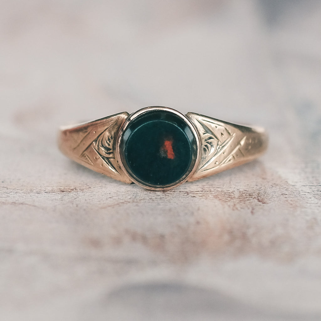 Early Victorian Bloodstone Signet Ring - Lost Owl Jewelry