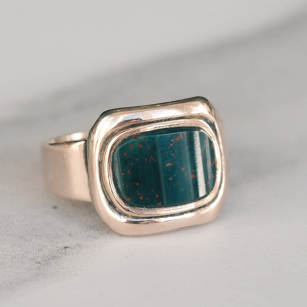 Early Victorian Curved Bloodstone Signet Ring - Lost Owl Jewelry