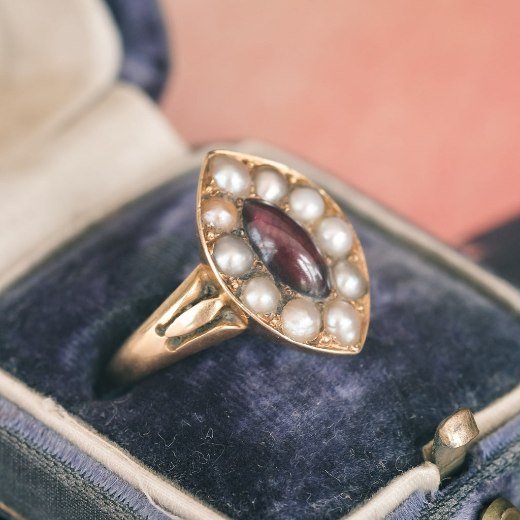 Early Victorian Navette Ring - Lost Owl Jewelry
