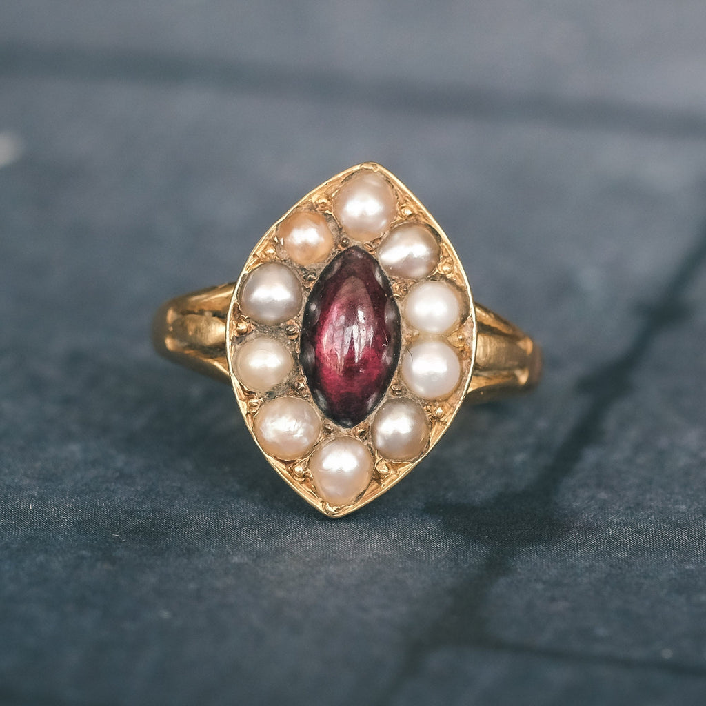 Early Victorian Navette Ring - Lost Owl Jewelry