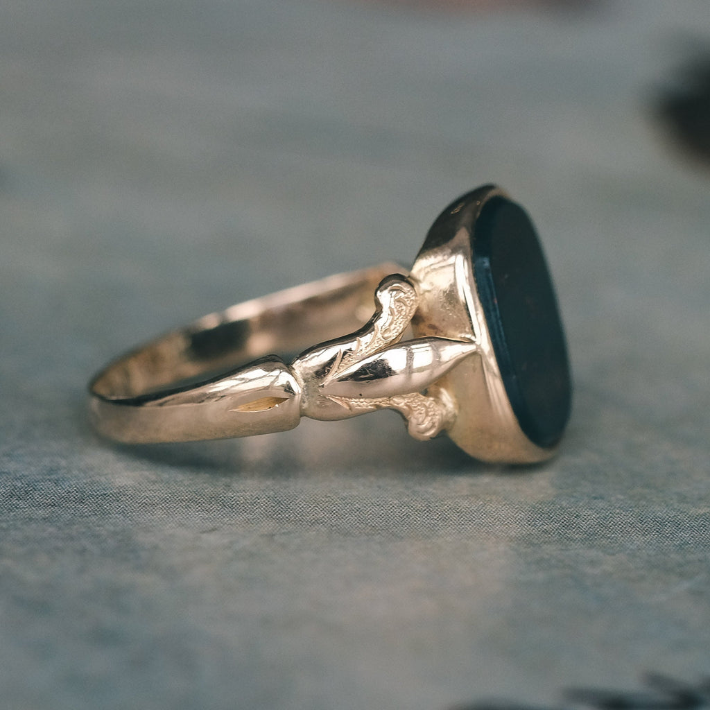 Edwardian 18ct Gold Bloodstone Signet Ring - Lost Owl Jewelry