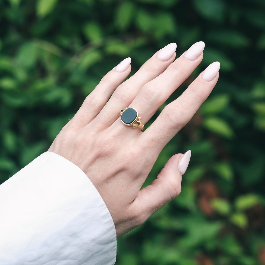 Edwardian 18ct Gold Bloodstone Signet Ring - Lost Owl Jewelry