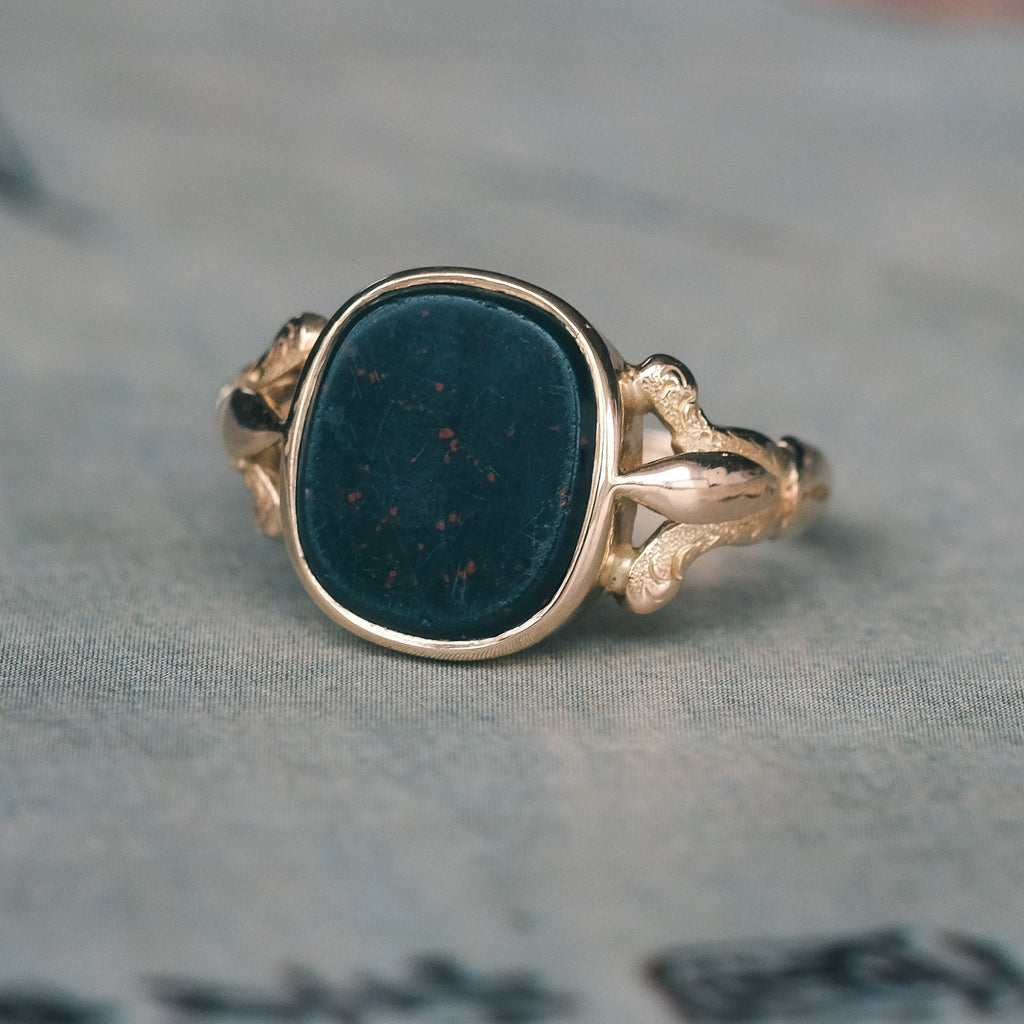 Edwardian 18ct Gold Bloodstone Signet Ring - Lost Owl Jewelry