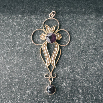Edwardian Amethyst Lavaliere Pendant - Lost Owl Jewelry