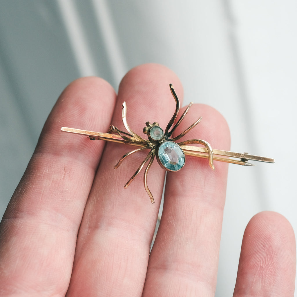 Edwardian Aquamarine Spider Brooch - Lost Owl Jewelry