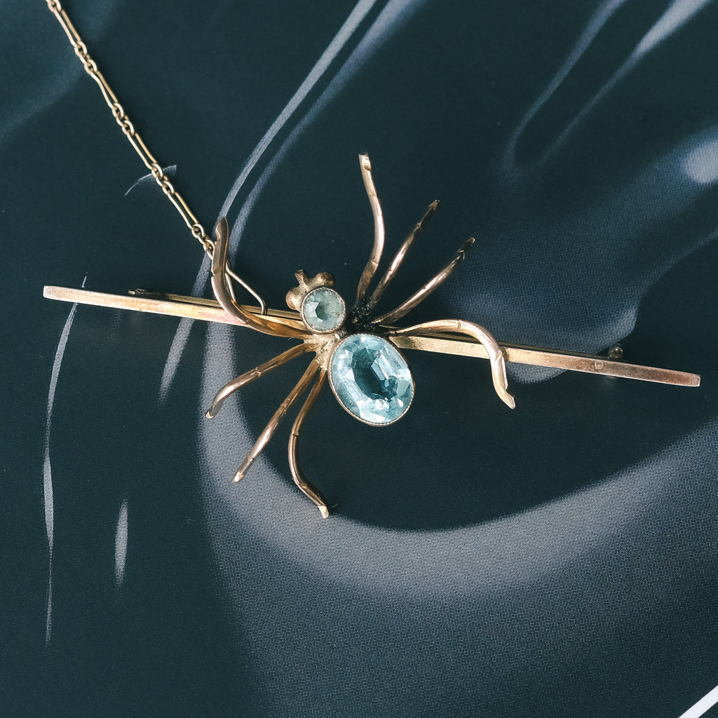 Edwardian Aquamarine Spider Brooch - Lost Owl Jewelry