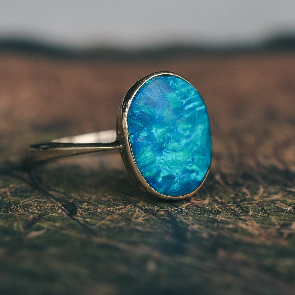 Edwardian Black Opal Ring - Lost Owl Jewelry