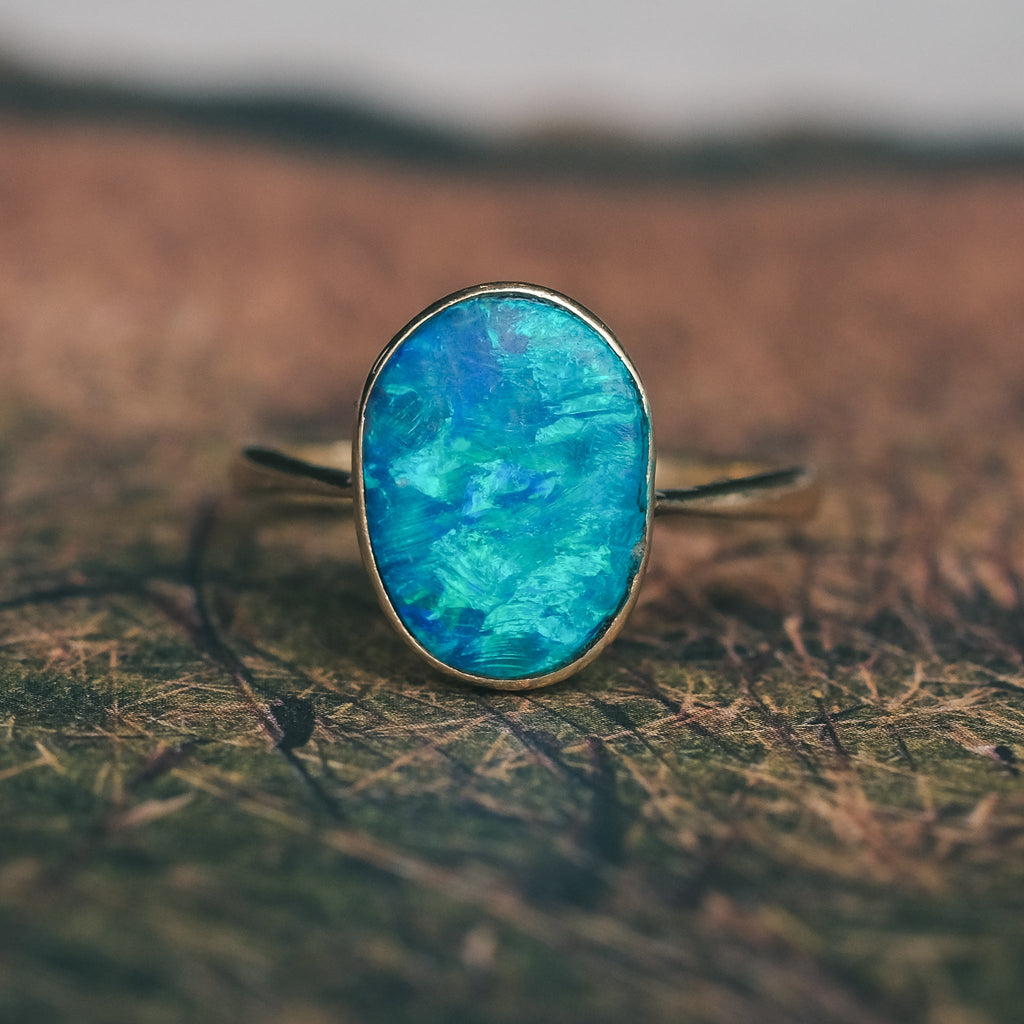 Edwardian Black Opal Ring - Lost Owl Jewelry