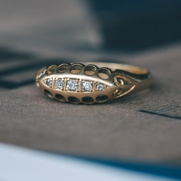 Edwardian Diamond Boat Ring - Lost Owl Jewelry