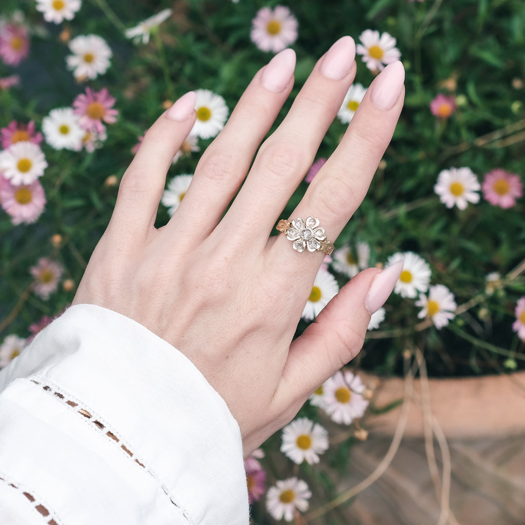 Edwardian Diamond Flower Ring - Lost Owl Jewelry