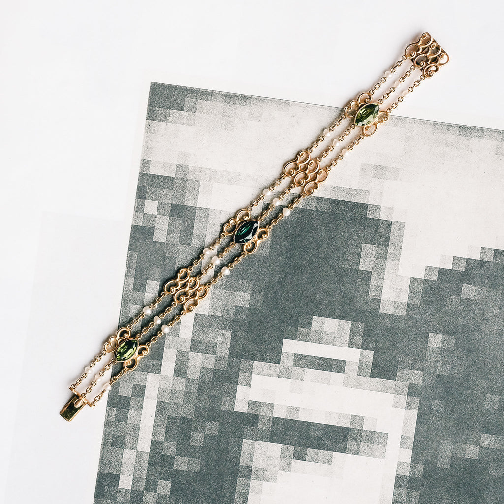 Edwardian Green & White Bracelet - Lost Owl Jewelry