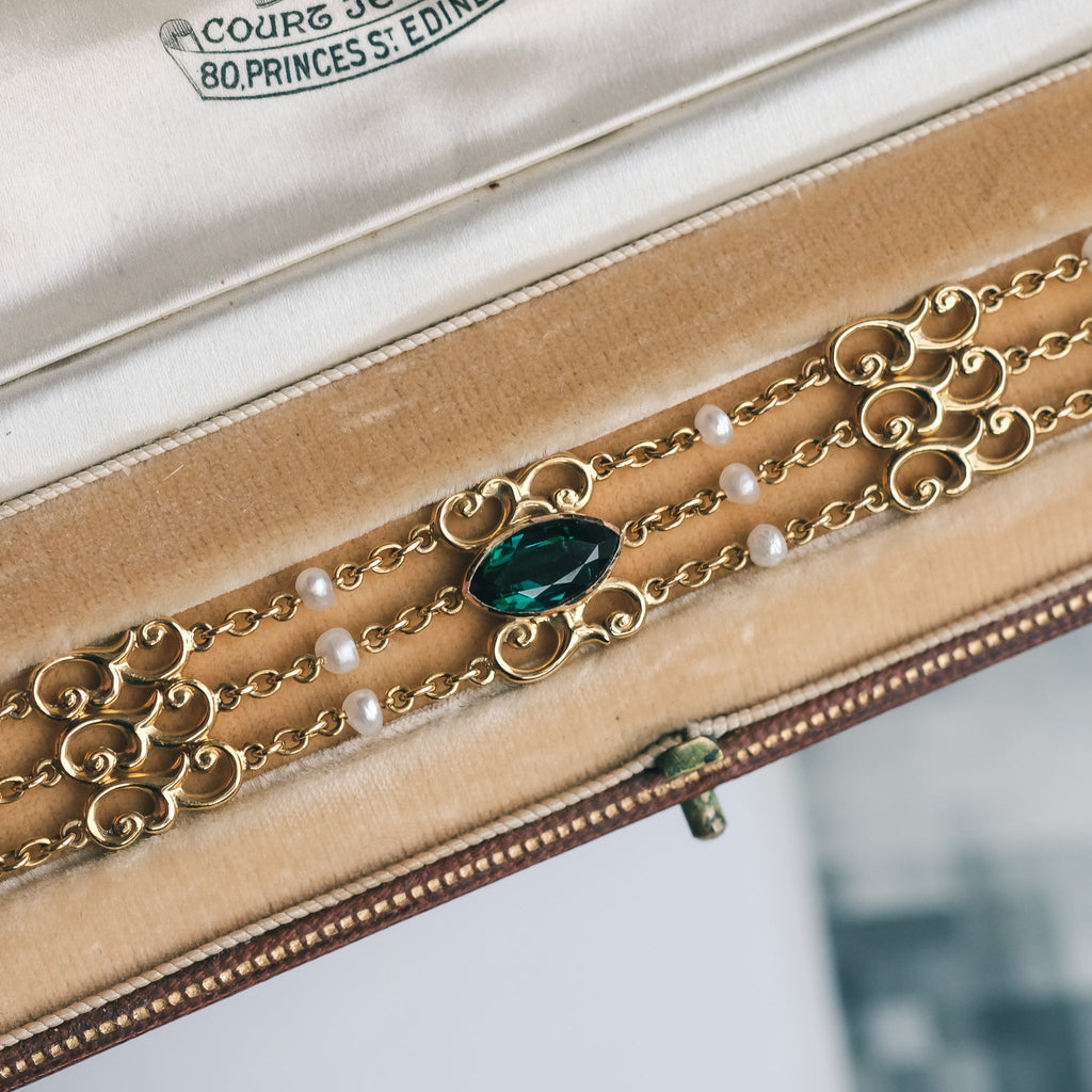 Edwardian Green & White Bracelet - Lost Owl Jewelry