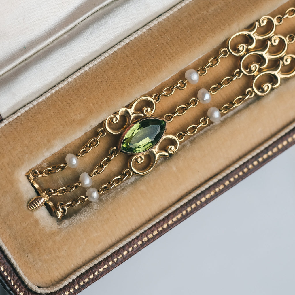 Edwardian Green & White Bracelet - Lost Owl Jewelry