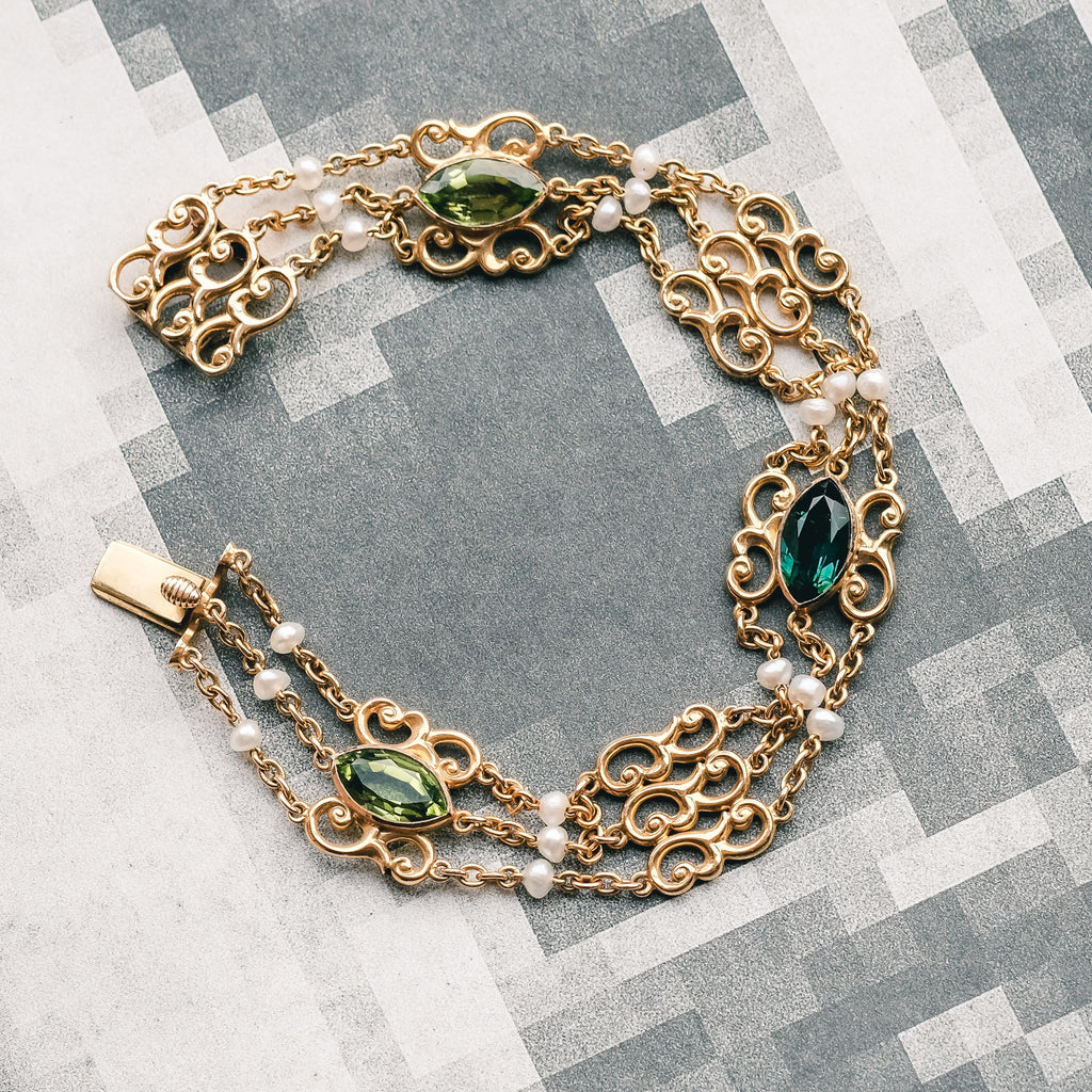 Edwardian Green & White Bracelet - Lost Owl Jewelry