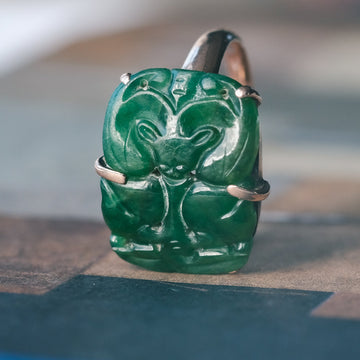 Edwardian Jade Bat Ring - Lost Owl Jewelry