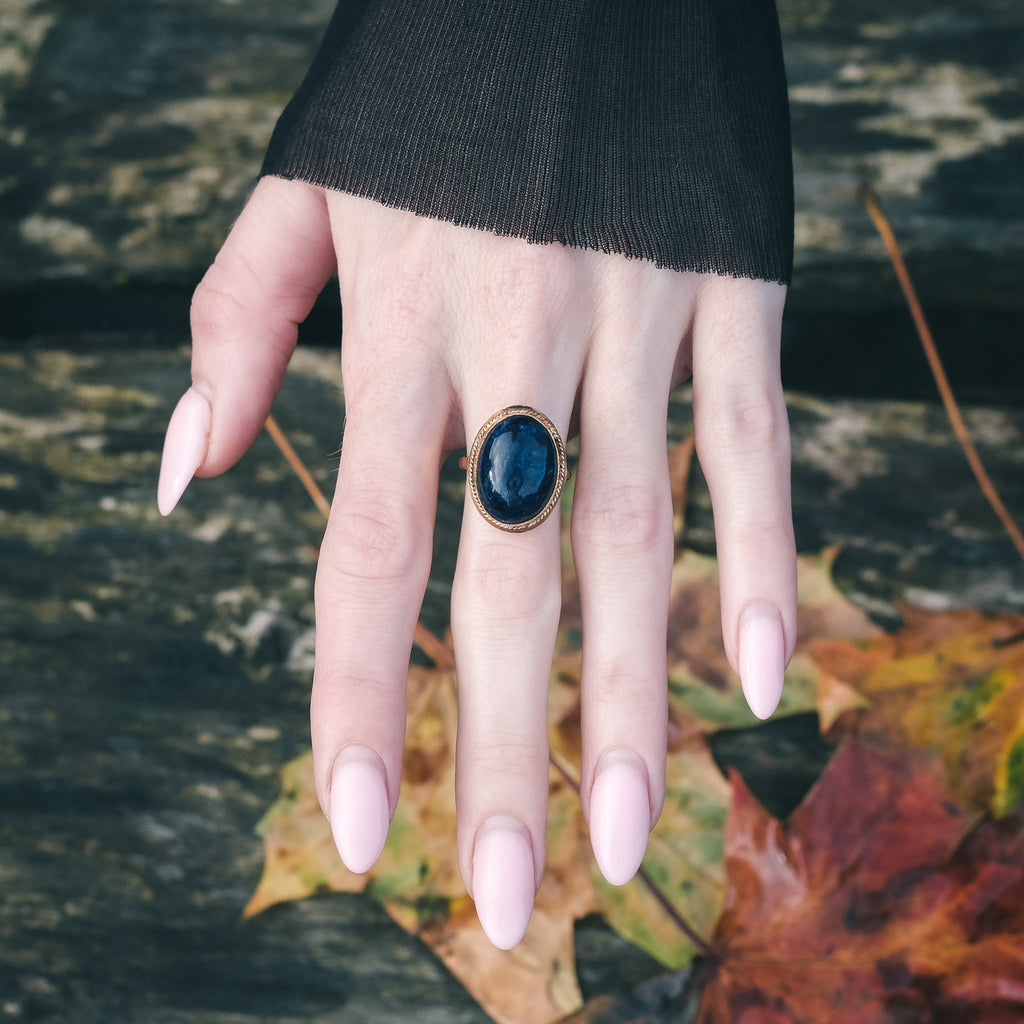 Edwardian Lapis Ropework Ring - Lost Owl Jewelry