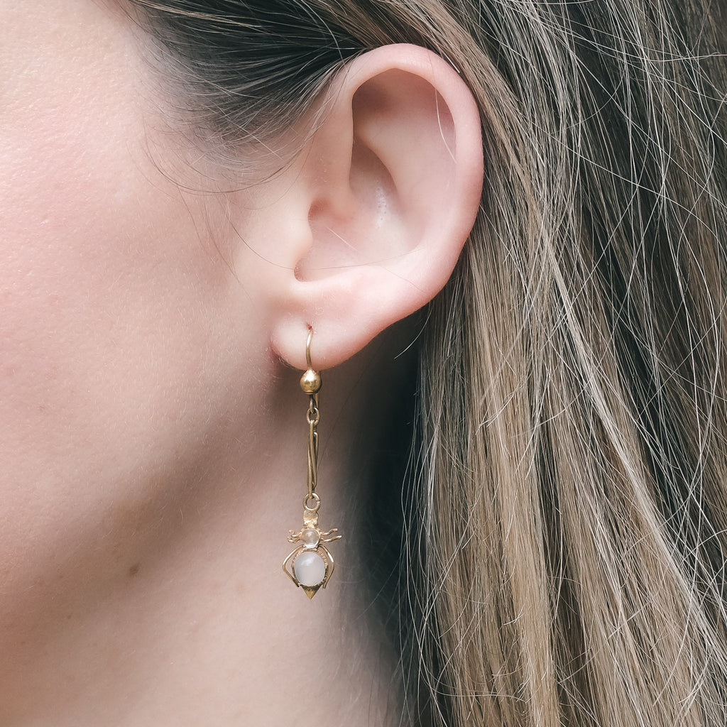 Edwardian Moonstone Bug Earrings - Lost Owl Jewelry
