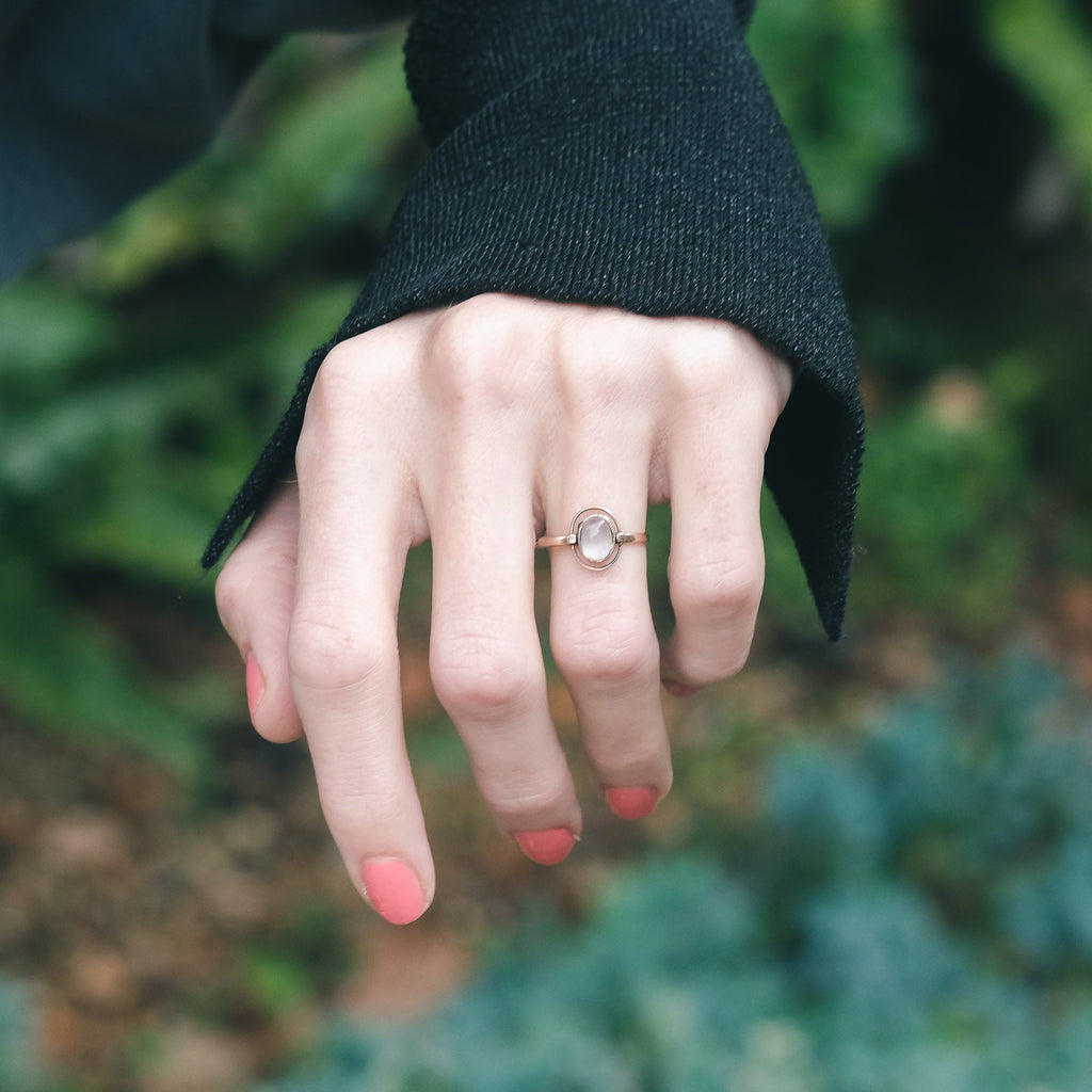Edwardian Moonstone Halo Ring by Murrle Bennett & Co - Lost Owl Jewelry