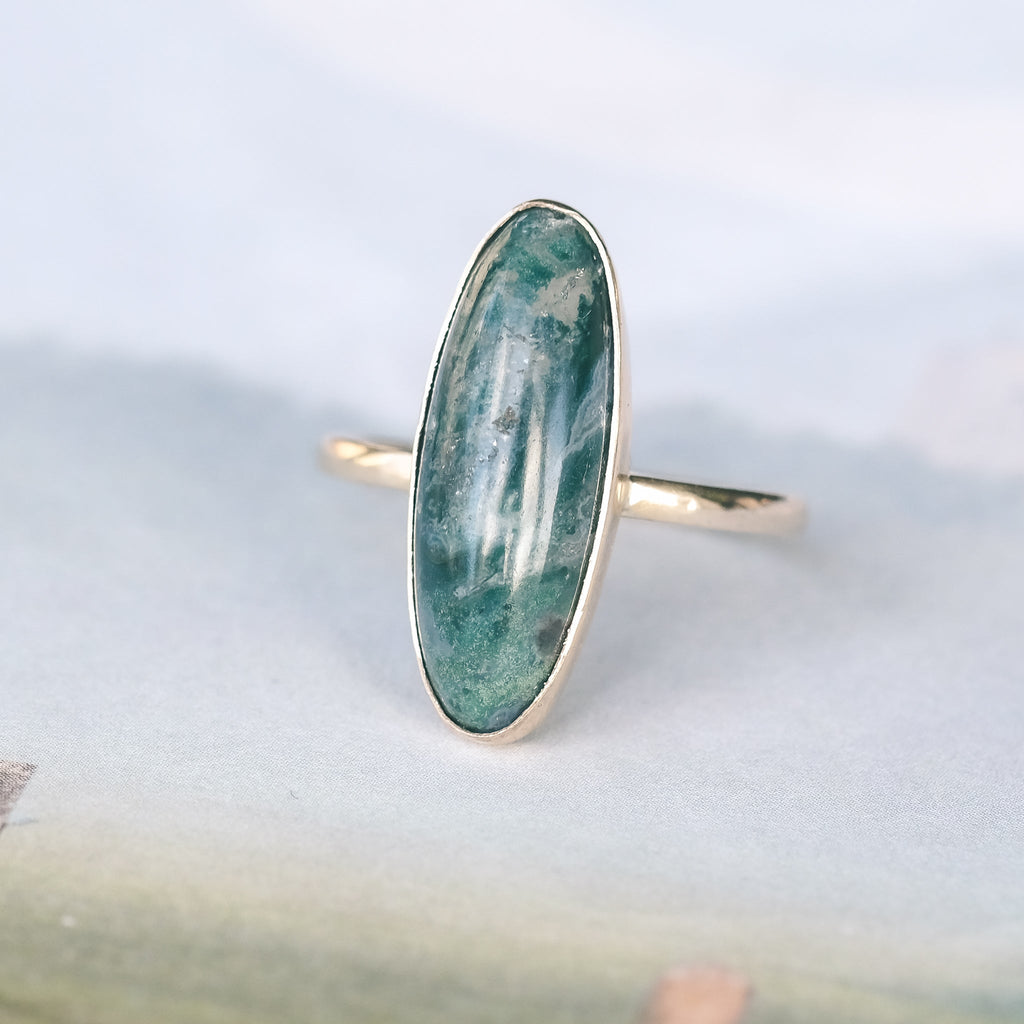 Edwardian Moss Agate Ring - Lost Owl Jewelry