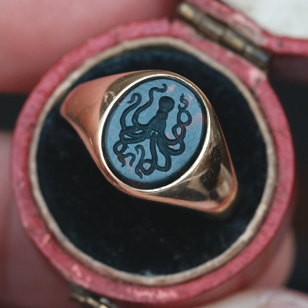 Edwardian Octopus Signet Ring - Lost Owl Jewelry