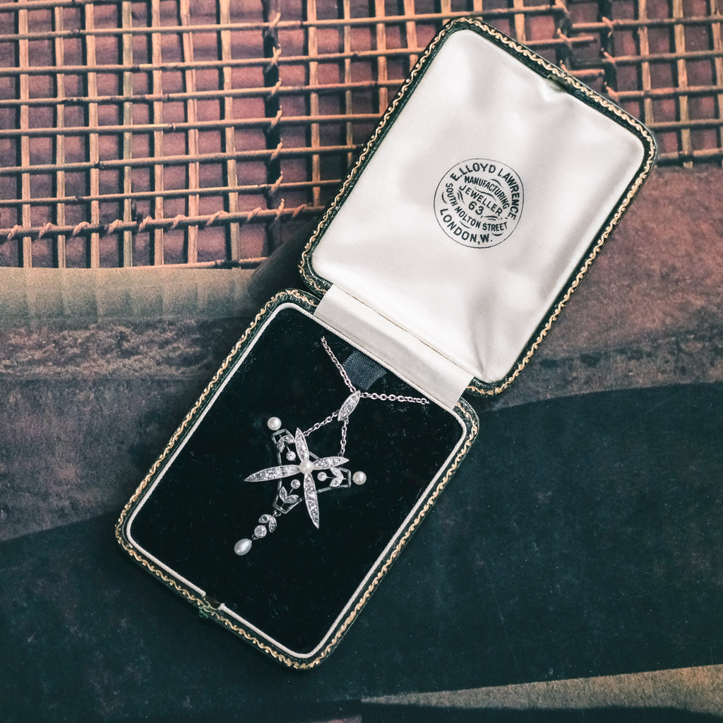 Edwardian Pearl & Diamond Necklace - Lost Owl Jewelry