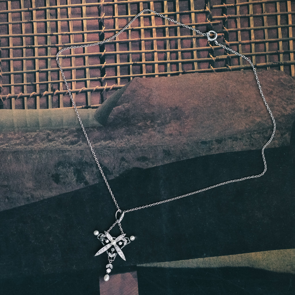 Edwardian Pearl & Diamond Necklace - Lost Owl Jewelry