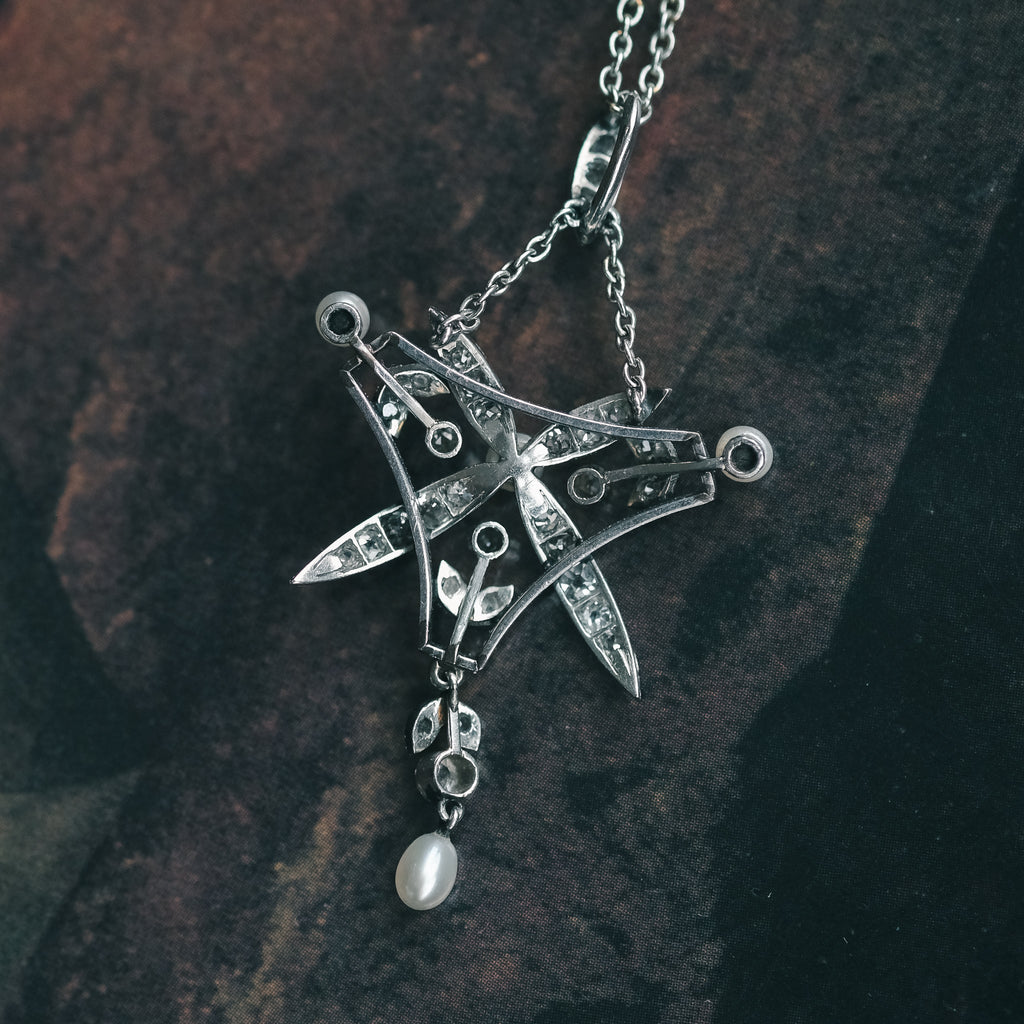 Edwardian Pearl & Diamond Necklace - Lost Owl Jewelry