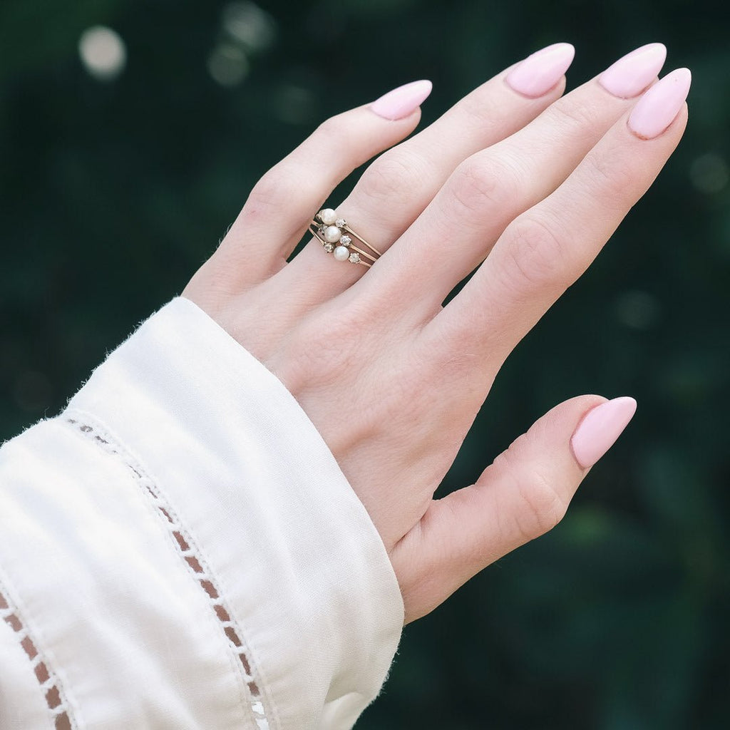 Edwardian Pearl & Diamond Triple Ring - Lost Owl Jewelry