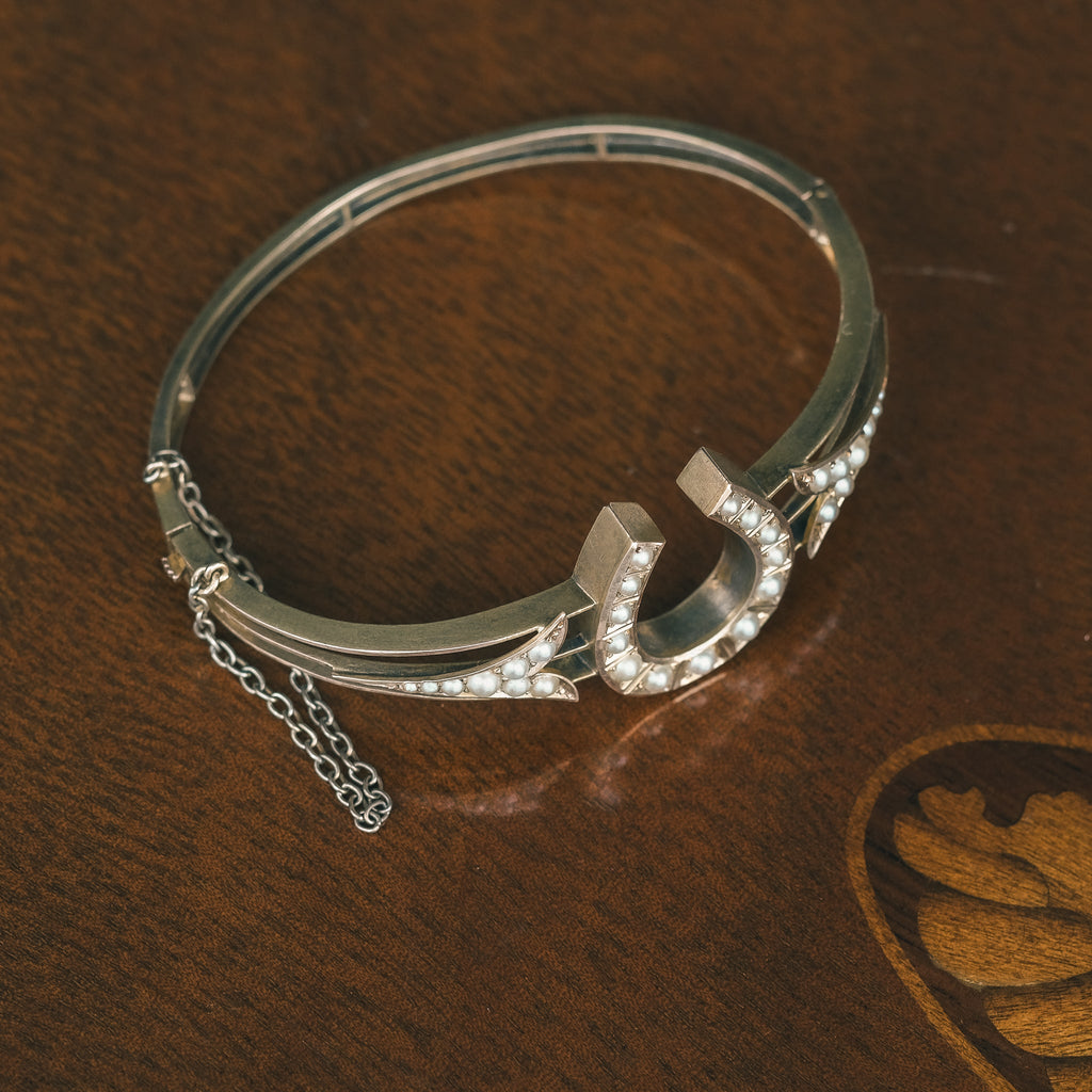 Edwardian Pearl Horseshoe Bangle - Lost Owl Jewelry