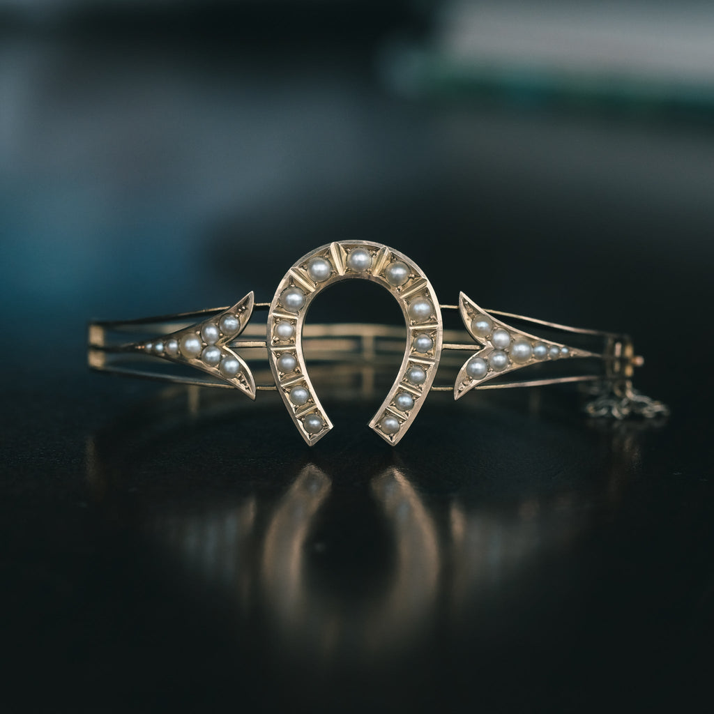 Edwardian Pearl Horseshoe Bangle - Lost Owl Jewelry