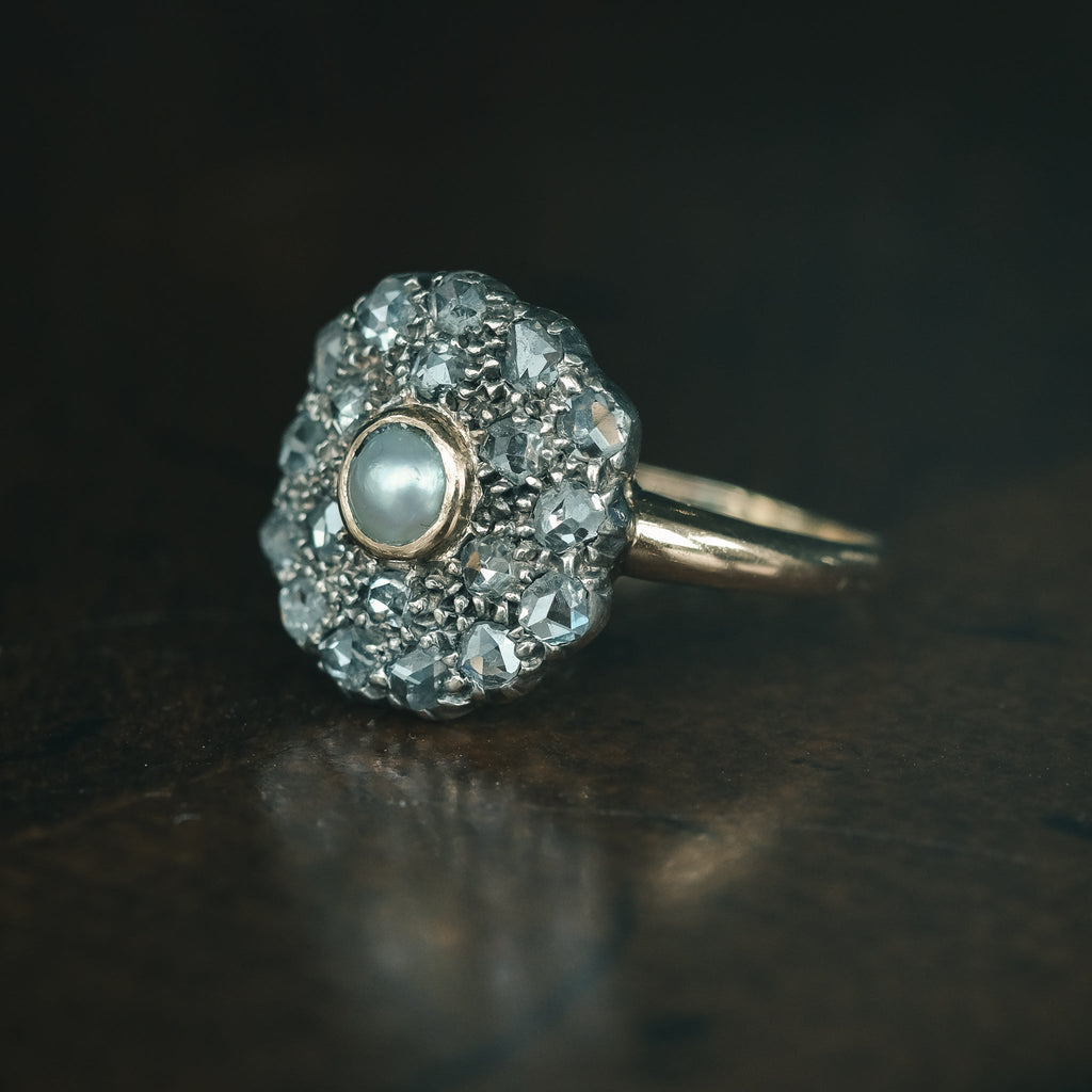 Edwardian Pearl & Rose Diamond Ring - Lost Owl Jewelry