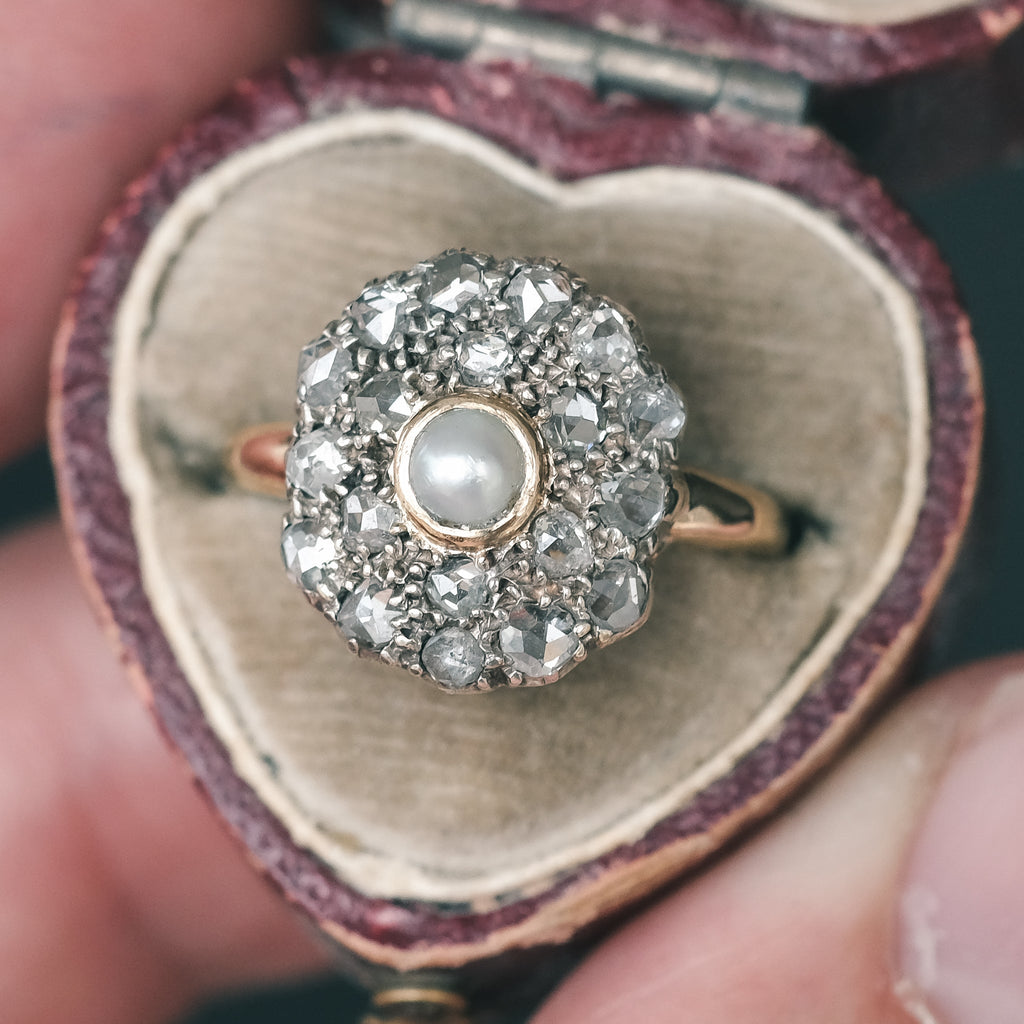 Edwardian Pearl & Rose Diamond Ring - Lost Owl Jewelry