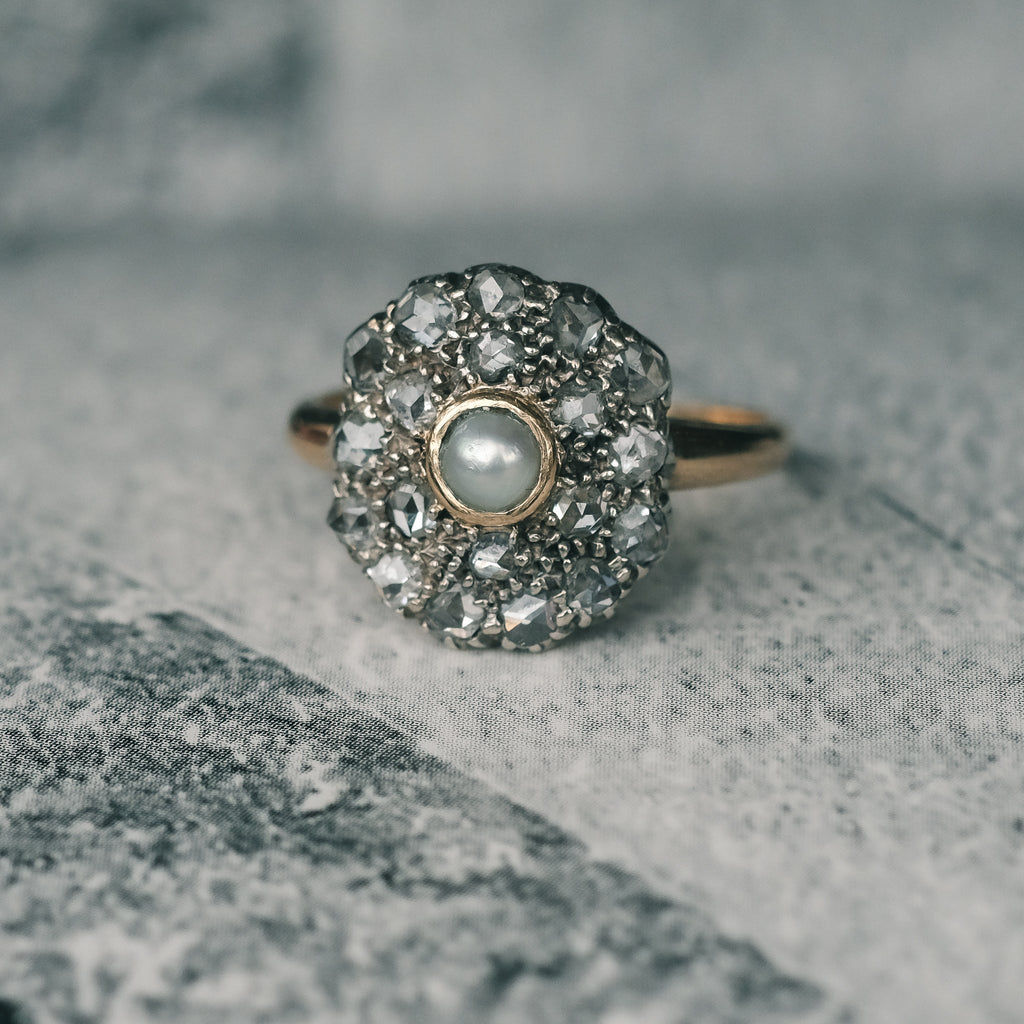 Edwardian Pearl & Rose Diamond Ring - Lost Owl Jewelry
