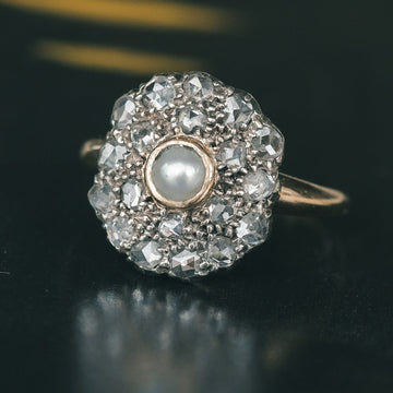 Edwardian Pearl & Rose Diamond Ring - Lost Owl Jewelry