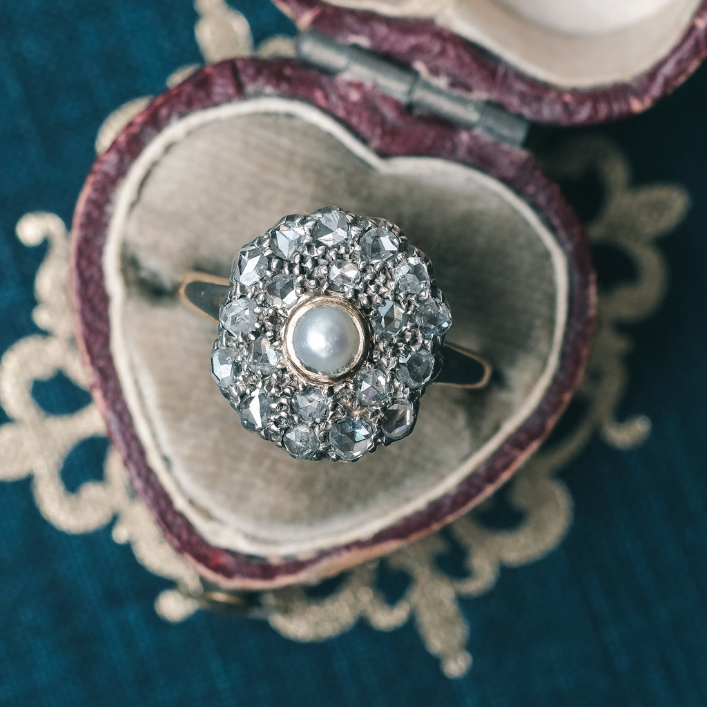 Edwardian Pearl & Rose Diamond Ring - Lost Owl Jewelry