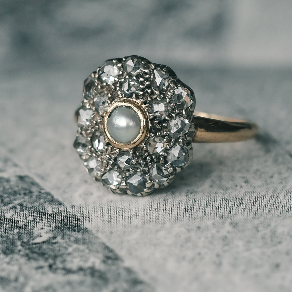 Edwardian Pearl & Rose Diamond Ring - Lost Owl Jewelry