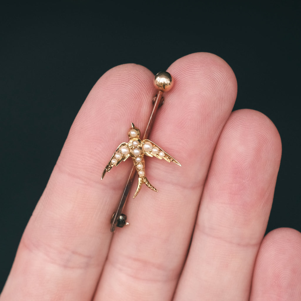 Edwardian Pearl Swallow Brooch - Lost Owl Jewelry