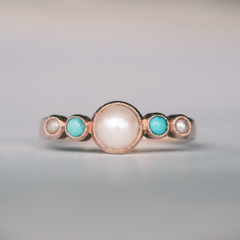 Edwardian Pearl & Turquoise Ring - Lost Owl Jewelry