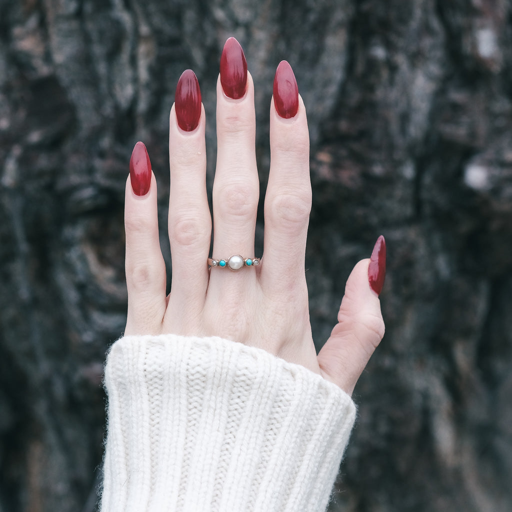 Edwardian Pearl & Turquoise Ring - Lost Owl Jewelry