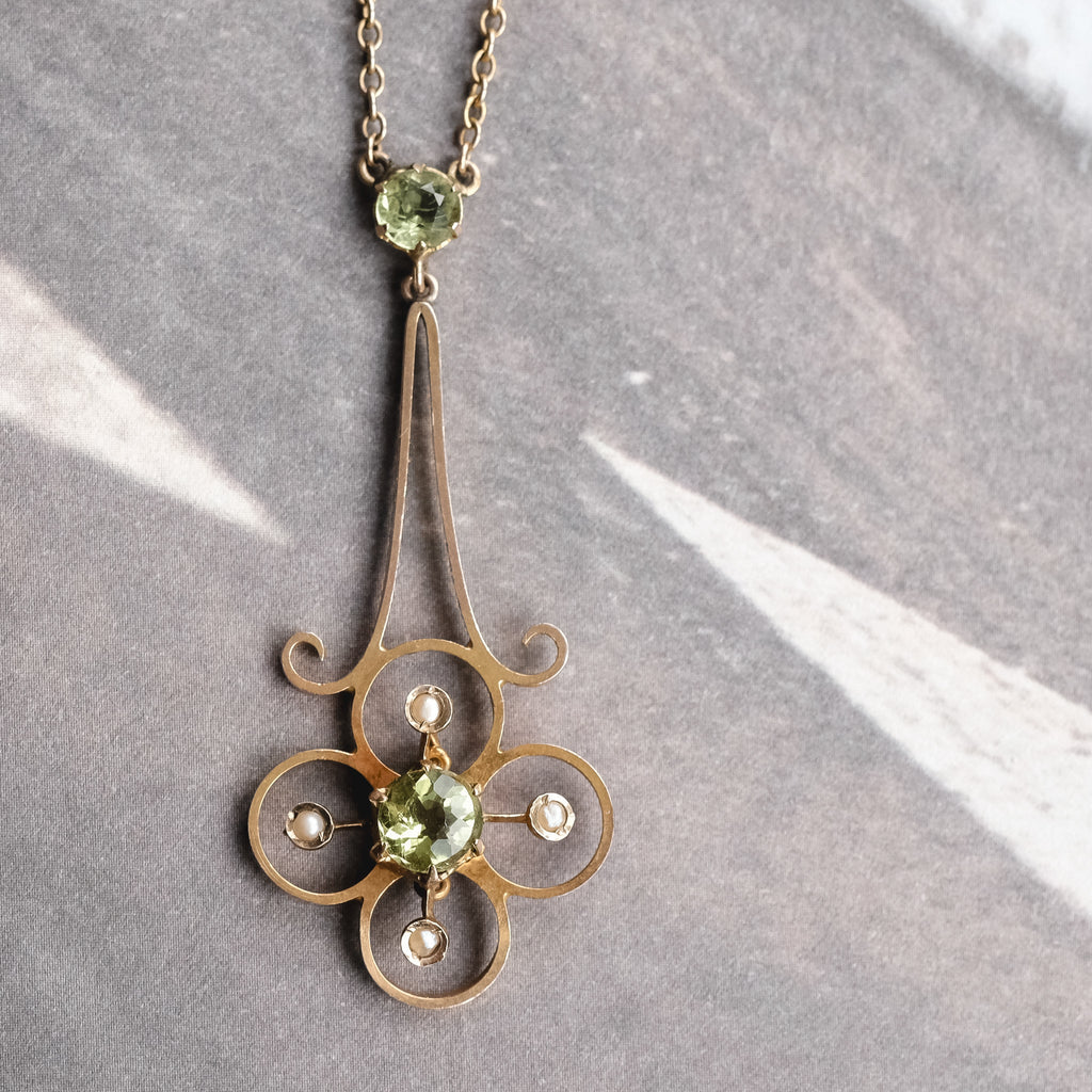 Edwardian Peridot & Pearl Necklace - Lost Owl Jewelry