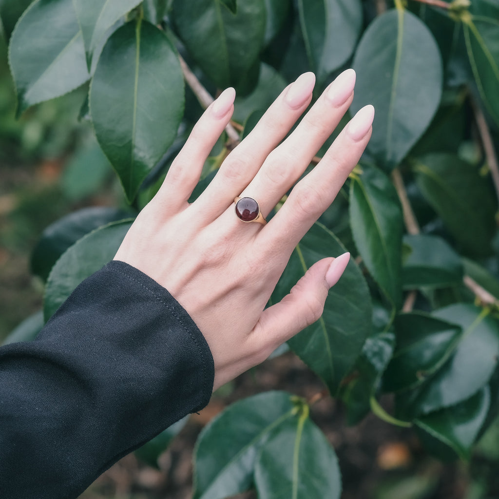 Edwardian Rhodolite Cabochon Ring - Lost Owl Jewelry