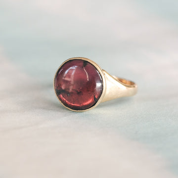 Edwardian Rhodolite Cabochon Ring - Lost Owl Jewelry