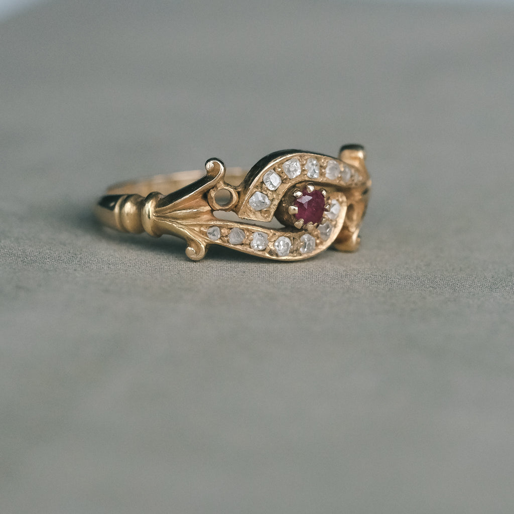 Edwardian Ruby Crossover Ring - Lost Owl Jewelry