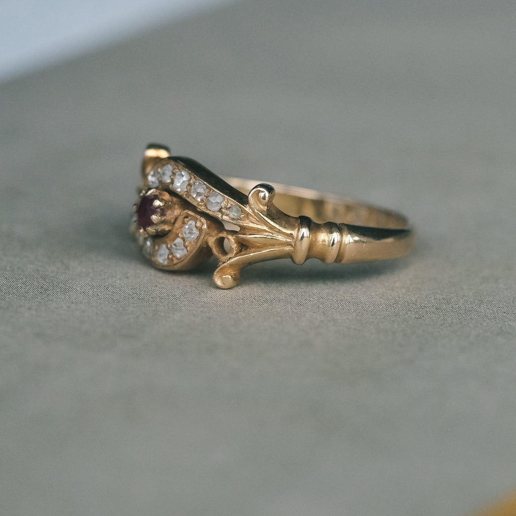 Edwardian Ruby Crossover Ring - Lost Owl Jewelry