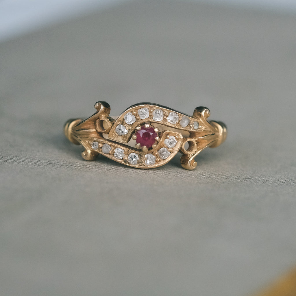 Edwardian Ruby Crossover Ring - Lost Owl Jewelry