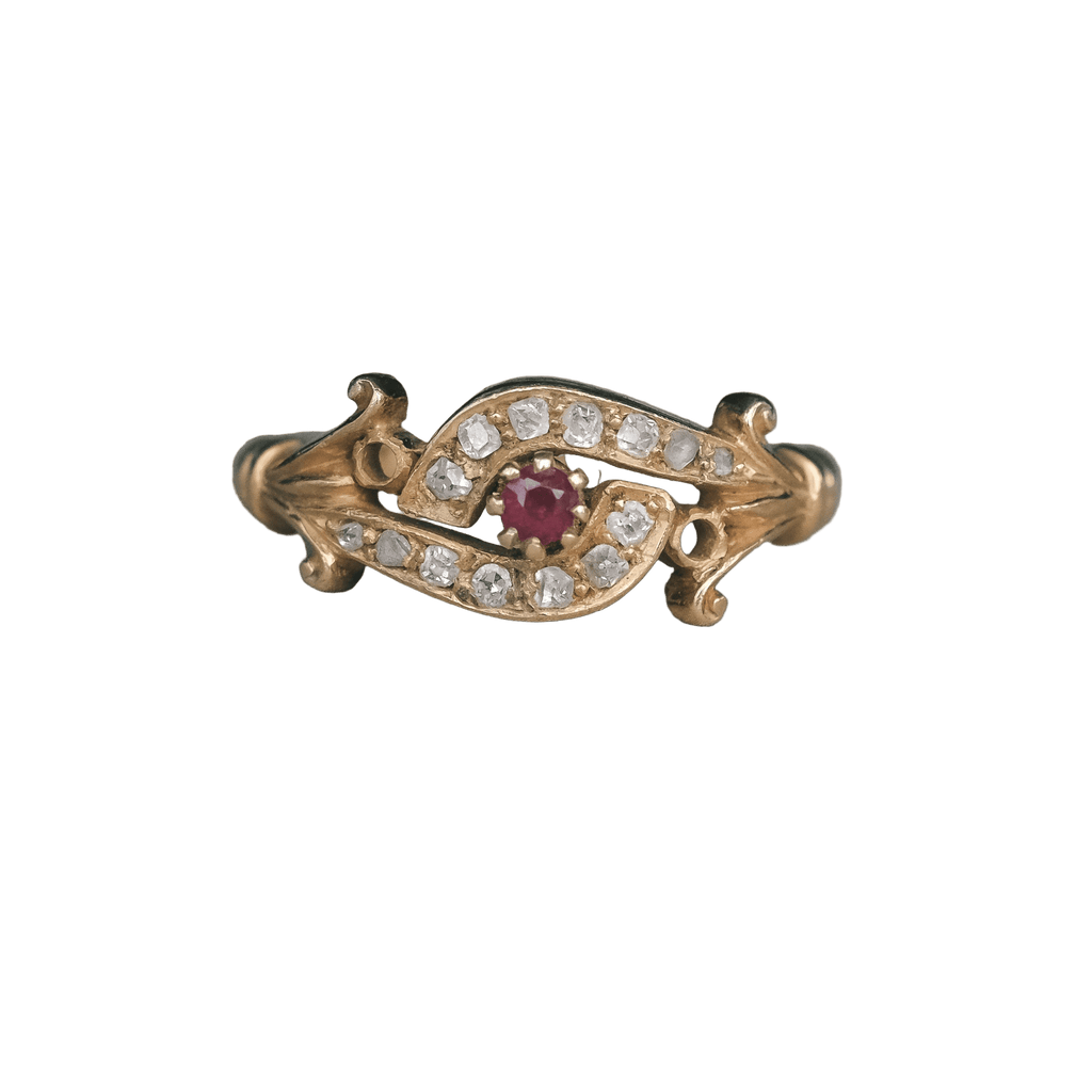 Edwardian Ruby Crossover Ring - Lost Owl Jewelry