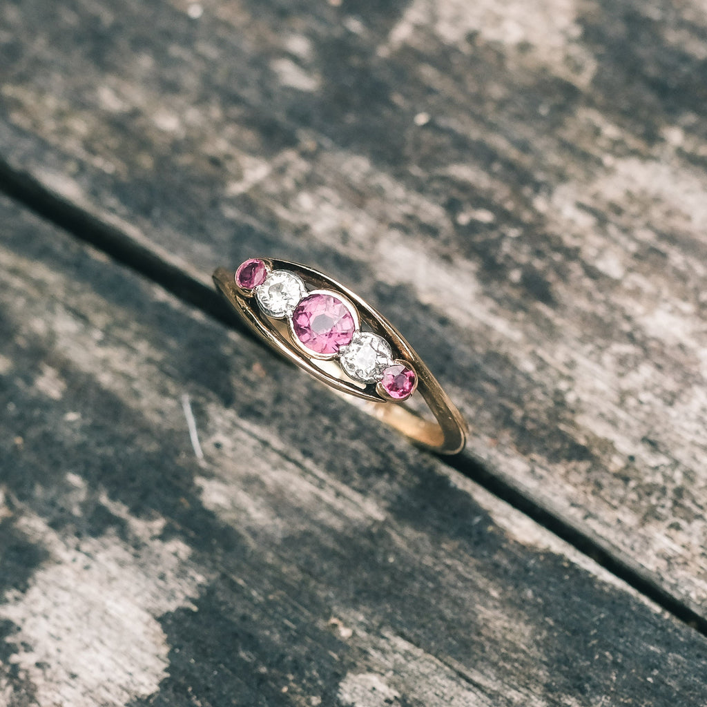 Edwardian Ruby & Diamond Crossover Ring - Lost Owl Jewelry