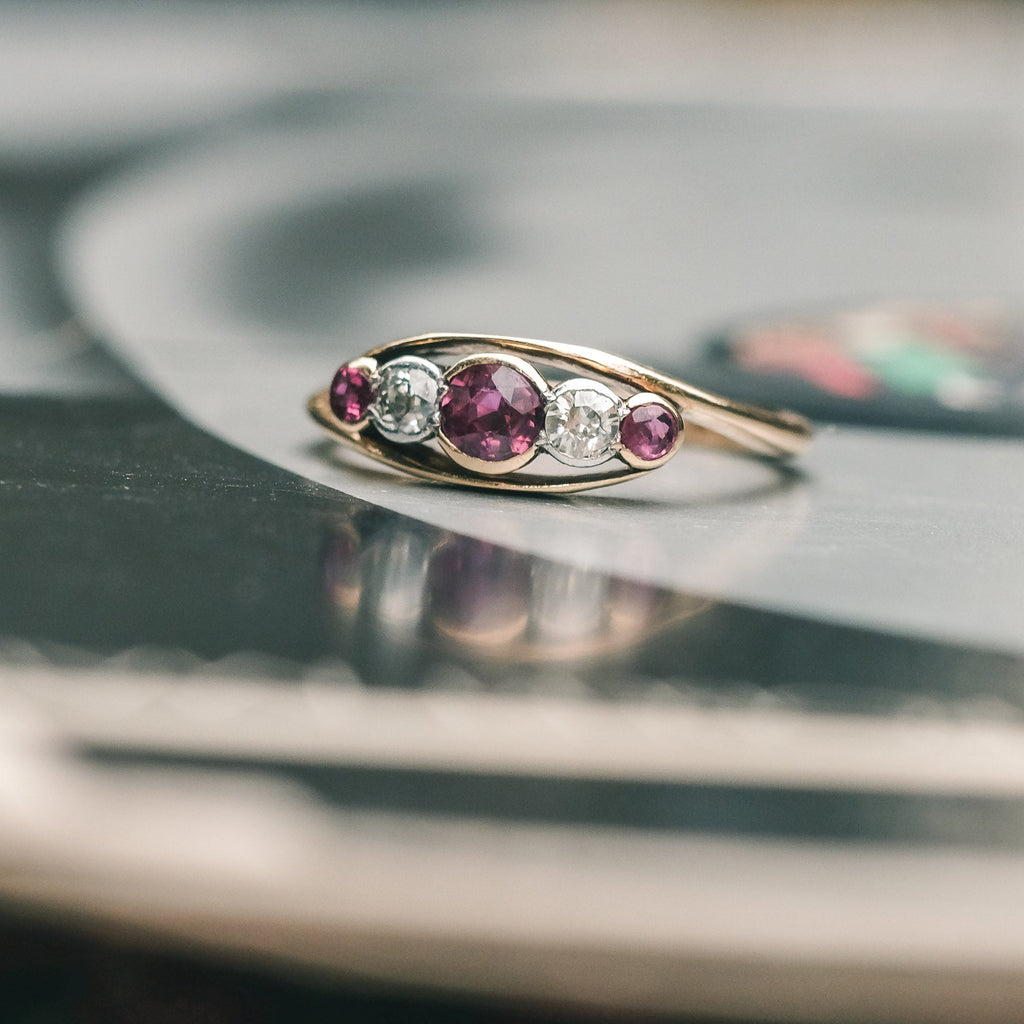 Edwardian Ruby & Diamond Crossover Ring - Lost Owl Jewelry